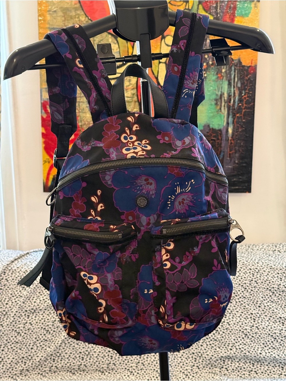 Anna Sui x Kipling Black Floral Mini Backpack with Purple Accents